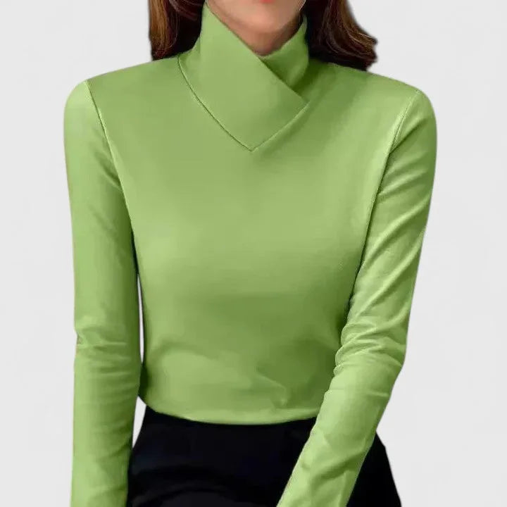 Hazel | Women's Fitted Asymmetric Polo Neck Top
