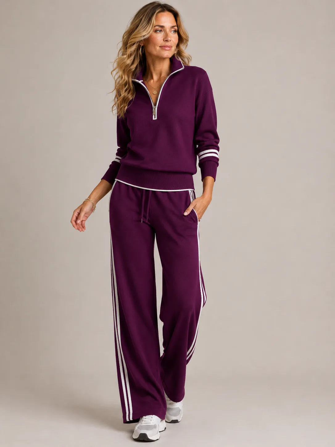 Scarlett | Knitted Quarter-Zip Jumper & Wide-Leg Trousers Set for Women
