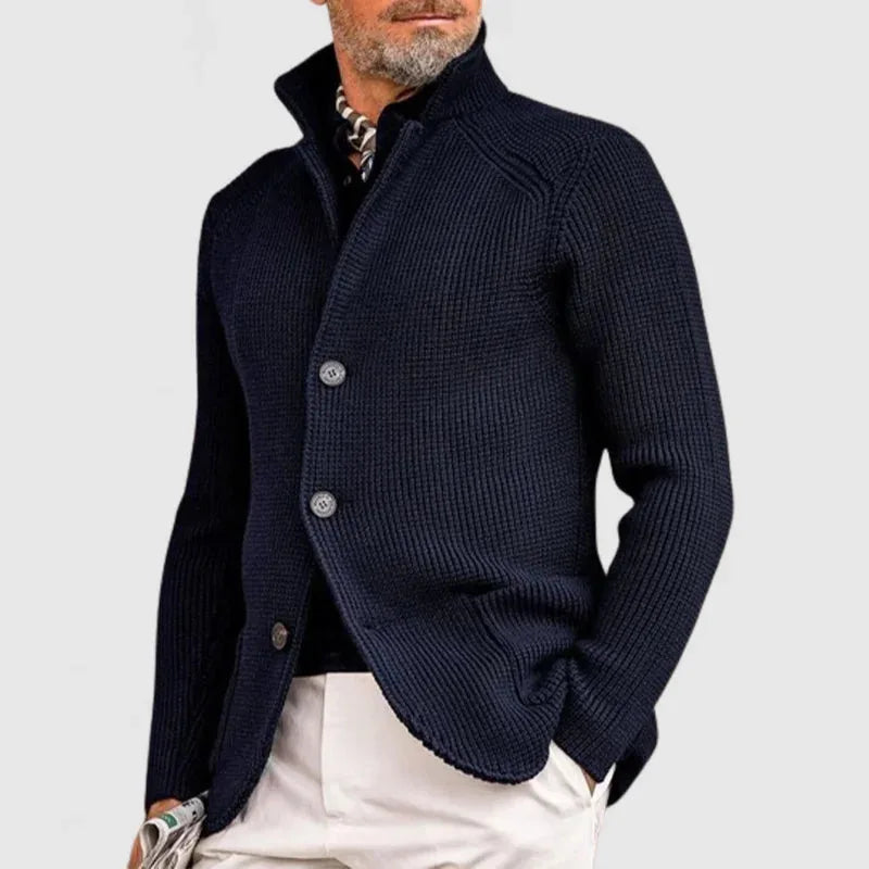 Leon | Men's Button Front Stand Collar Knit Cardigan