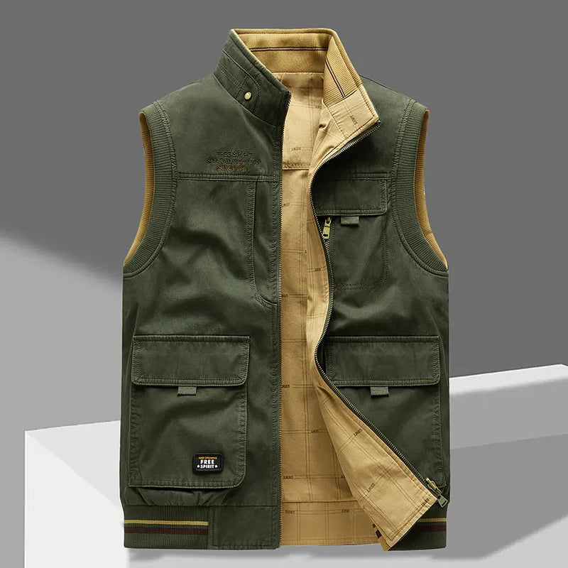 Dominic | Men's Cotton Multi-Pocket Gilet with Stand Collar