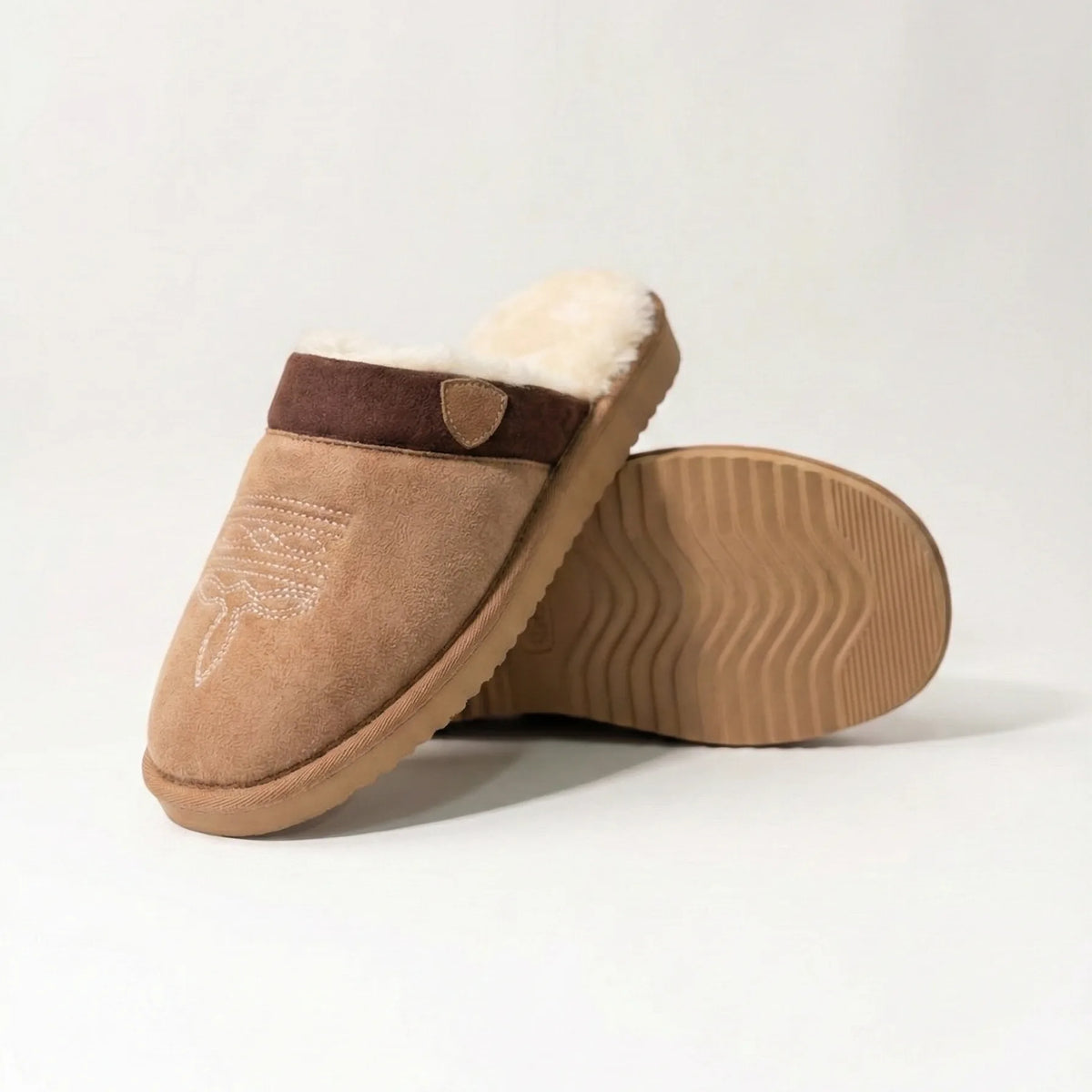 Irene | Women's Suede Cowboy Mule Slippers with Faux Fur Lining