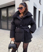 Belted Quilted Puffer Jacket for Women in Winter image 12