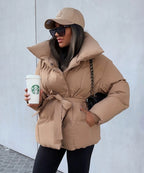 Belted Quilted Puffer Jacket for Women in Winter image 14