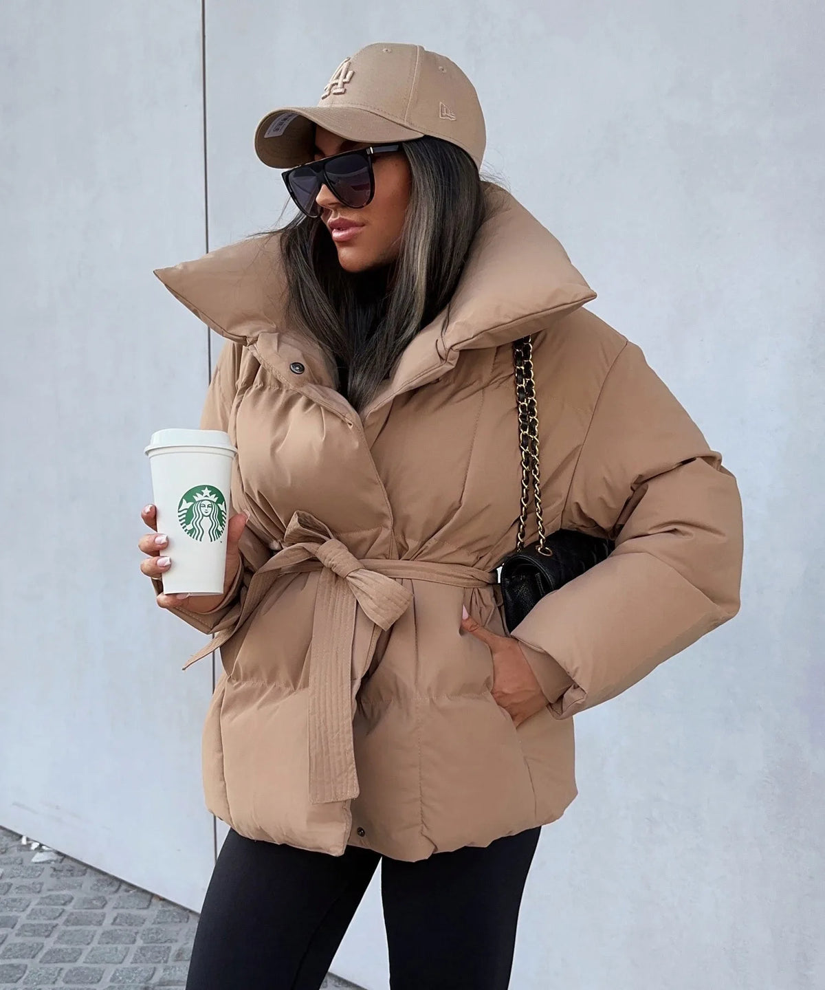 Belted Quilted Puffer Jacket for Women in Winter image 14