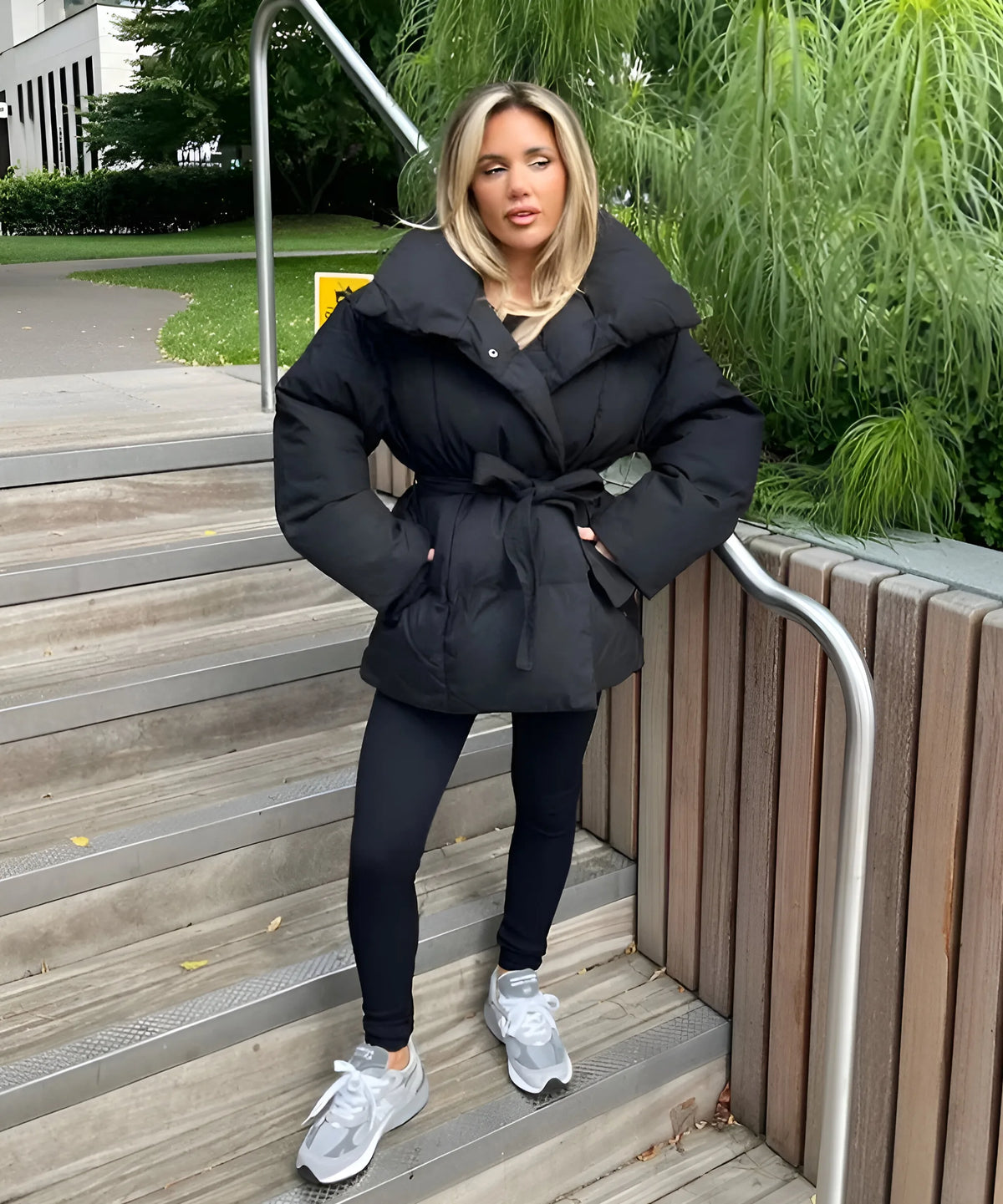 Belted Quilted Puffer Jacket for Women in Winter image 9