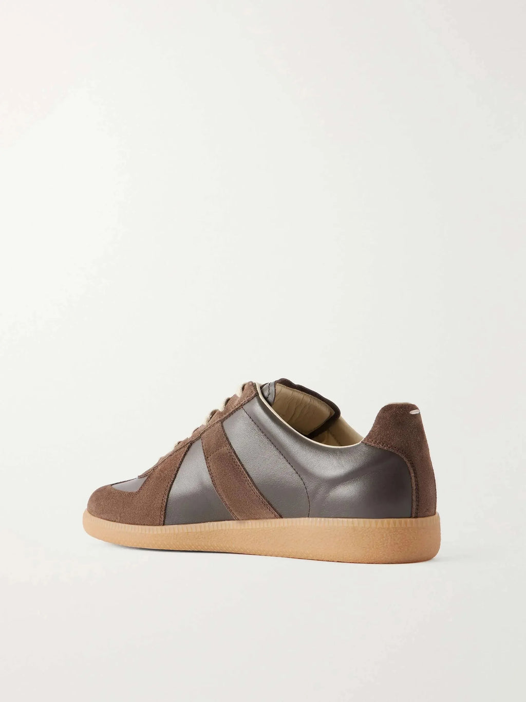 Back heel view showing the suede heel panel and gum outsole