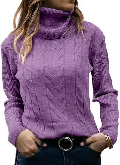 Black cable-knit polo neck jumper, front view showing structured knit texture