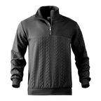 Charcoal grey quarter-zip jumper, front view showing tonal cable-knit pattern and zip detail