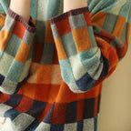 Folded view of the sleeve cuffs showing the ribbed edging and patchwork check colourway