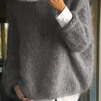 Charcoal grey textured knit jumper with dropped shoulder seam and loose, slouchy fit