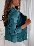 Women's Faux Suede Moto Jacket with Silver Hardware image 17