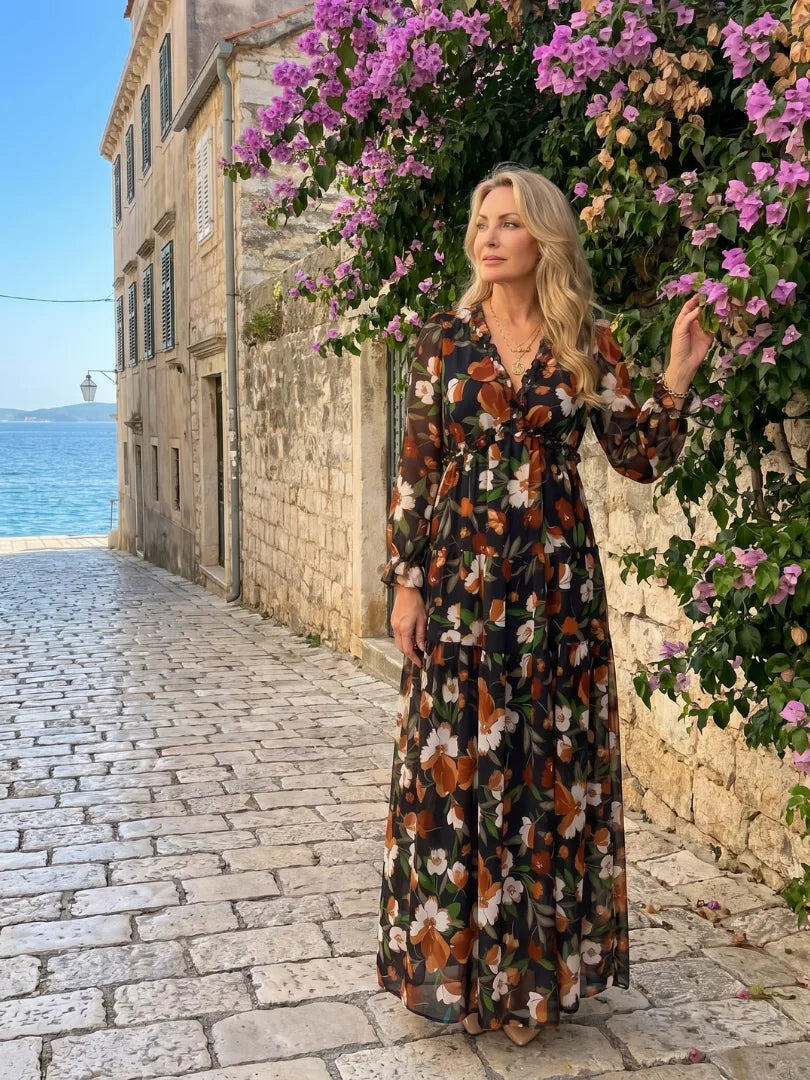 Floral Print Long Sleeve Tiered Maxi Dress for Women image 11