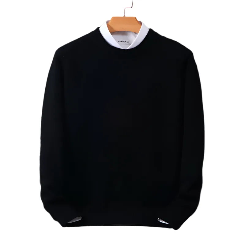 Front view of the black knitted jumper on a plain white background, showing the ribbed collar and cuffs