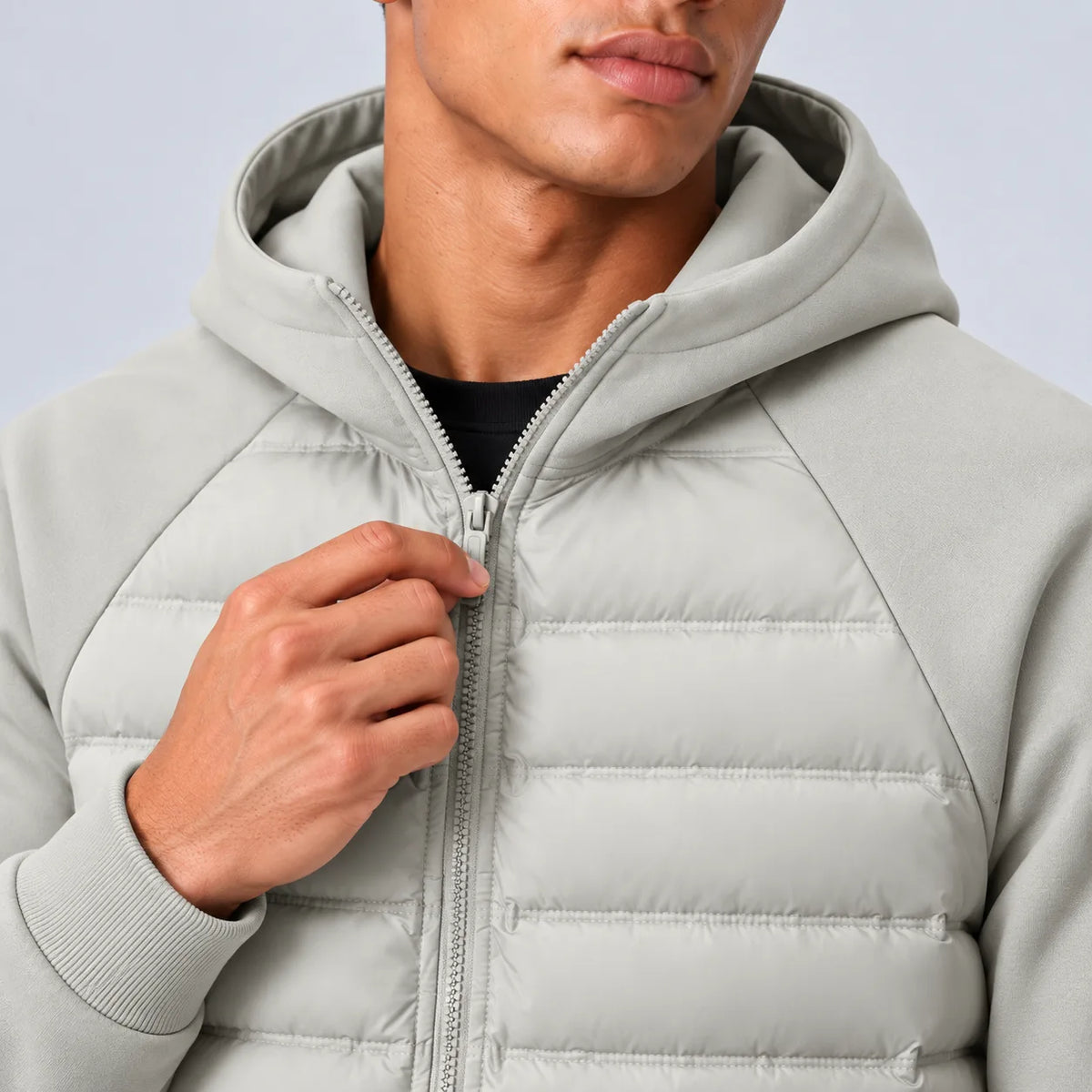 Men's Hooded Quilted Puffer Jacket with Fleece Sleeves image 11