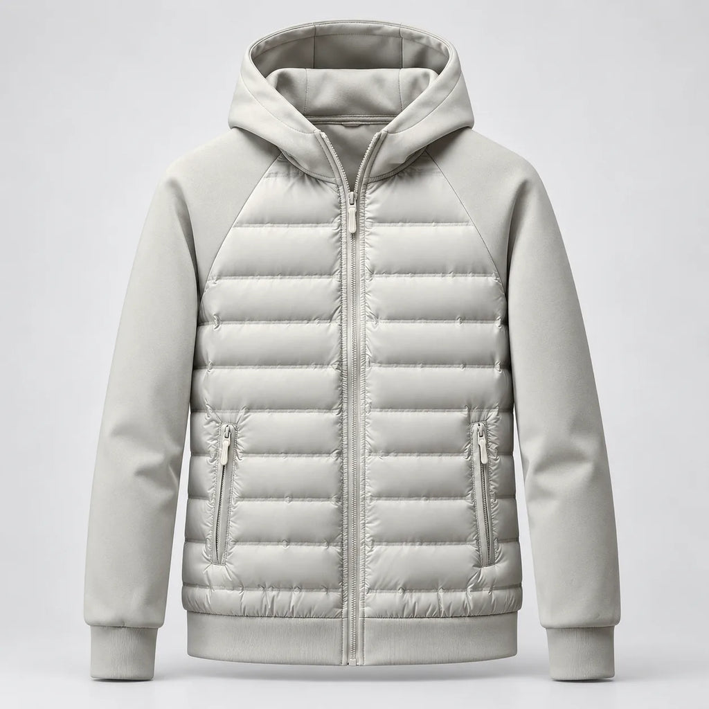 Men's Hooded Quilted Puffer Jacket with Fleece Sleeves image 12