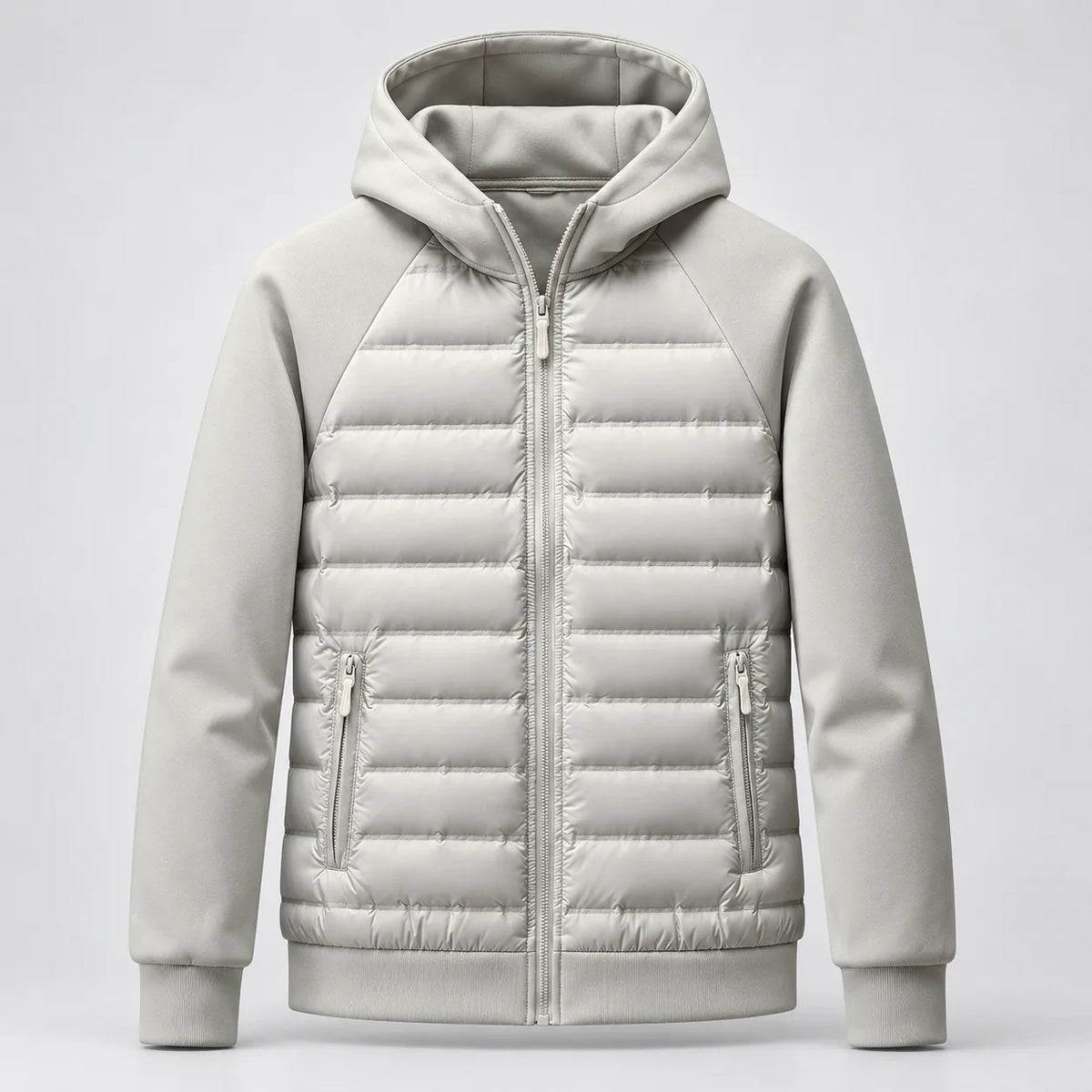 Men's Hooded Quilted Puffer Jacket with Fleece Sleeves image 12