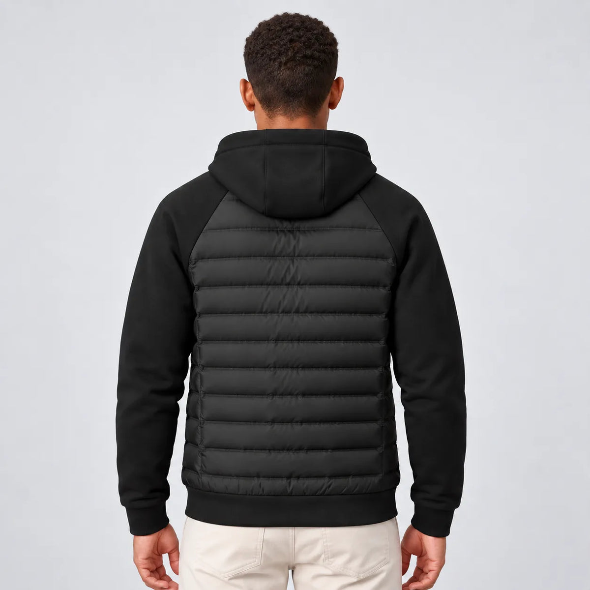 Ewan | Men's Hooded Quilted Puffer Jacket with Fleece Sleeves