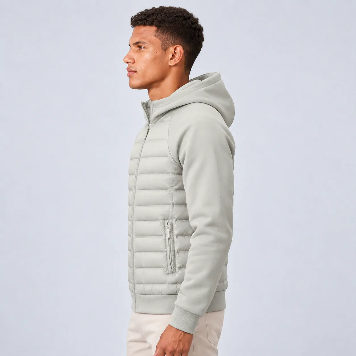 Men's Hooded Quilted Puffer Jacket with Fleece Sleeves image 9