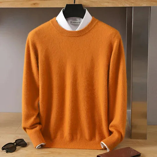 Folded view of a coffee brown knitted jumper showing fabric thickness and ribbing