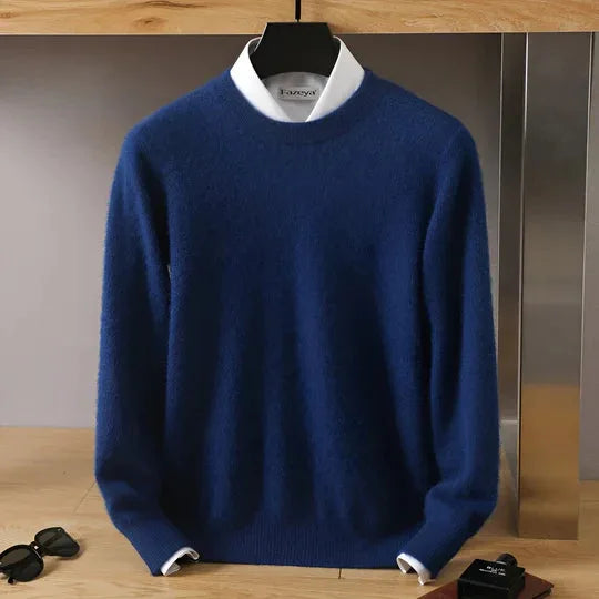 Back view of a grey knitted jumper showing the overall silhouette and length