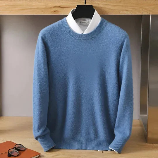 Close-up of the ribbed cuff and knit texture on a grey jumper sleeve