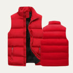 Detail shot of a zipped side pocket on a black quilted gilet with metal zip pull