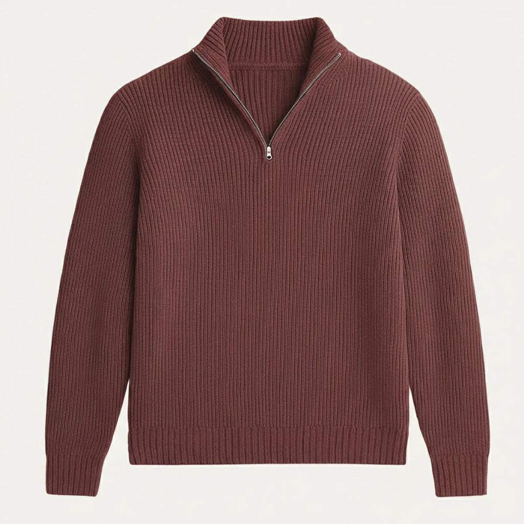 Detail shot of the ribbed knit texture across the chest and shoulder area