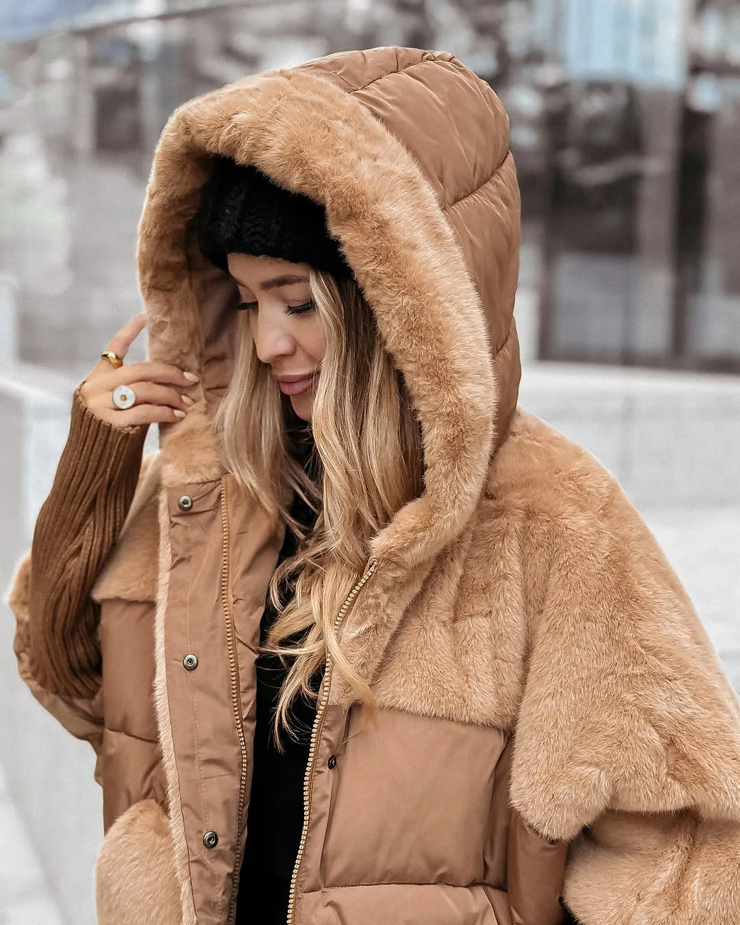 Colette | Oversized Faux Fur Quilted Puffer Coat for Women