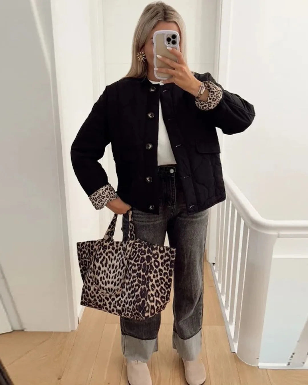 Blanche | Quilted Jacket with Leopard Print Lining for Women