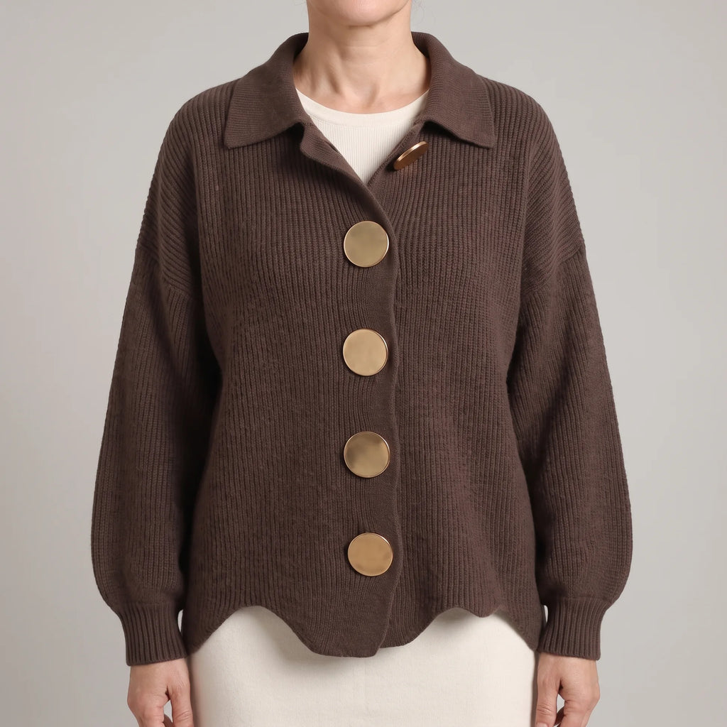 Relaxed Ribbed Knit Cardigan with Gold Buttons for Women image 11