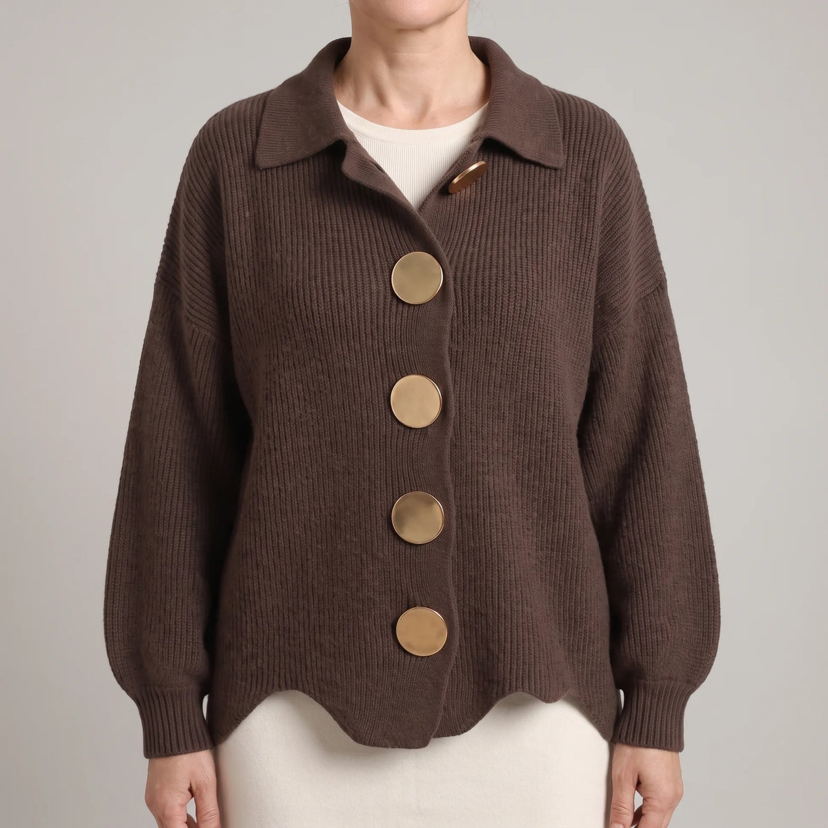 Relaxed Ribbed Knit Cardigan with Gold Buttons for Women image 11