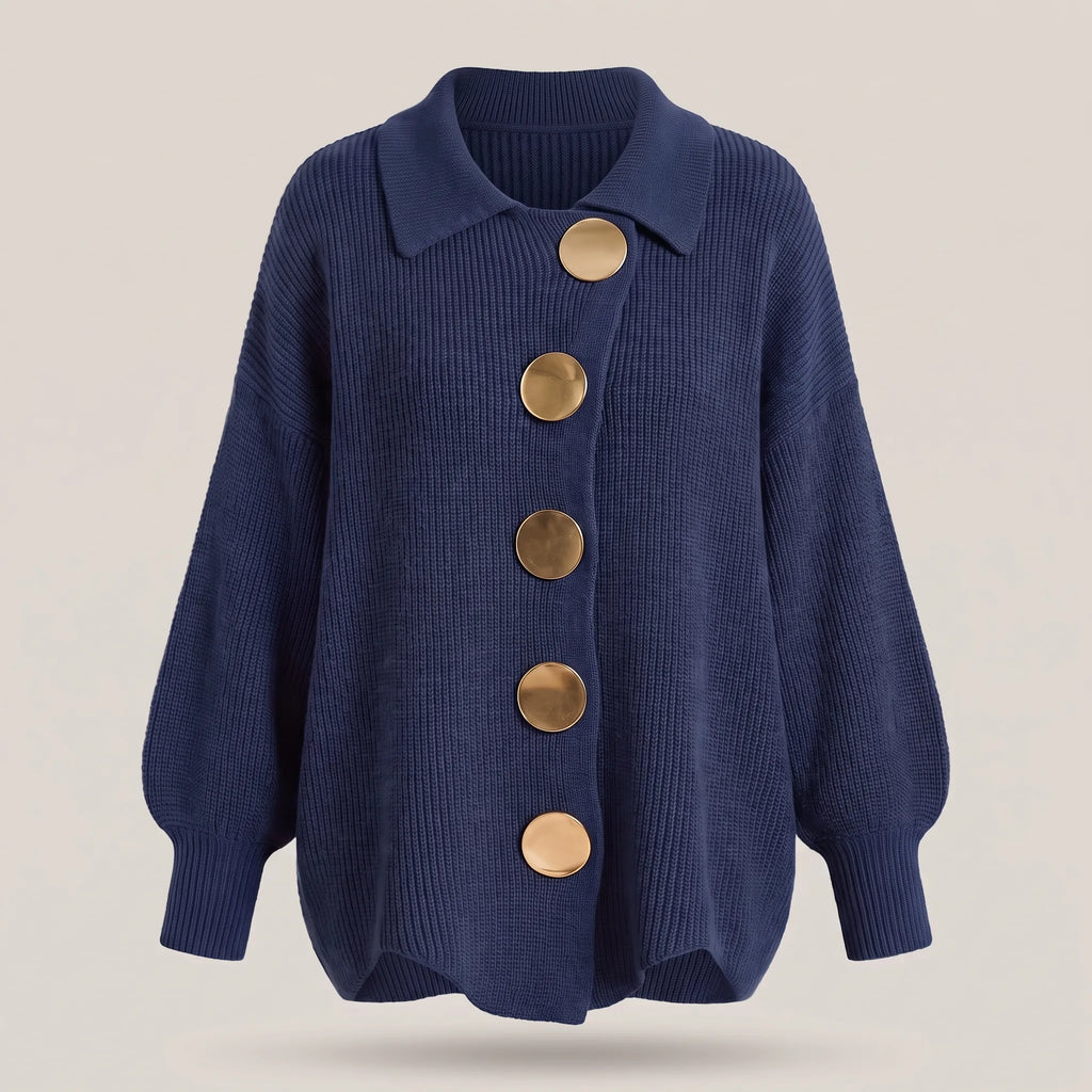 Relaxed Ribbed Knit Cardigan with Gold Buttons for Women image 13