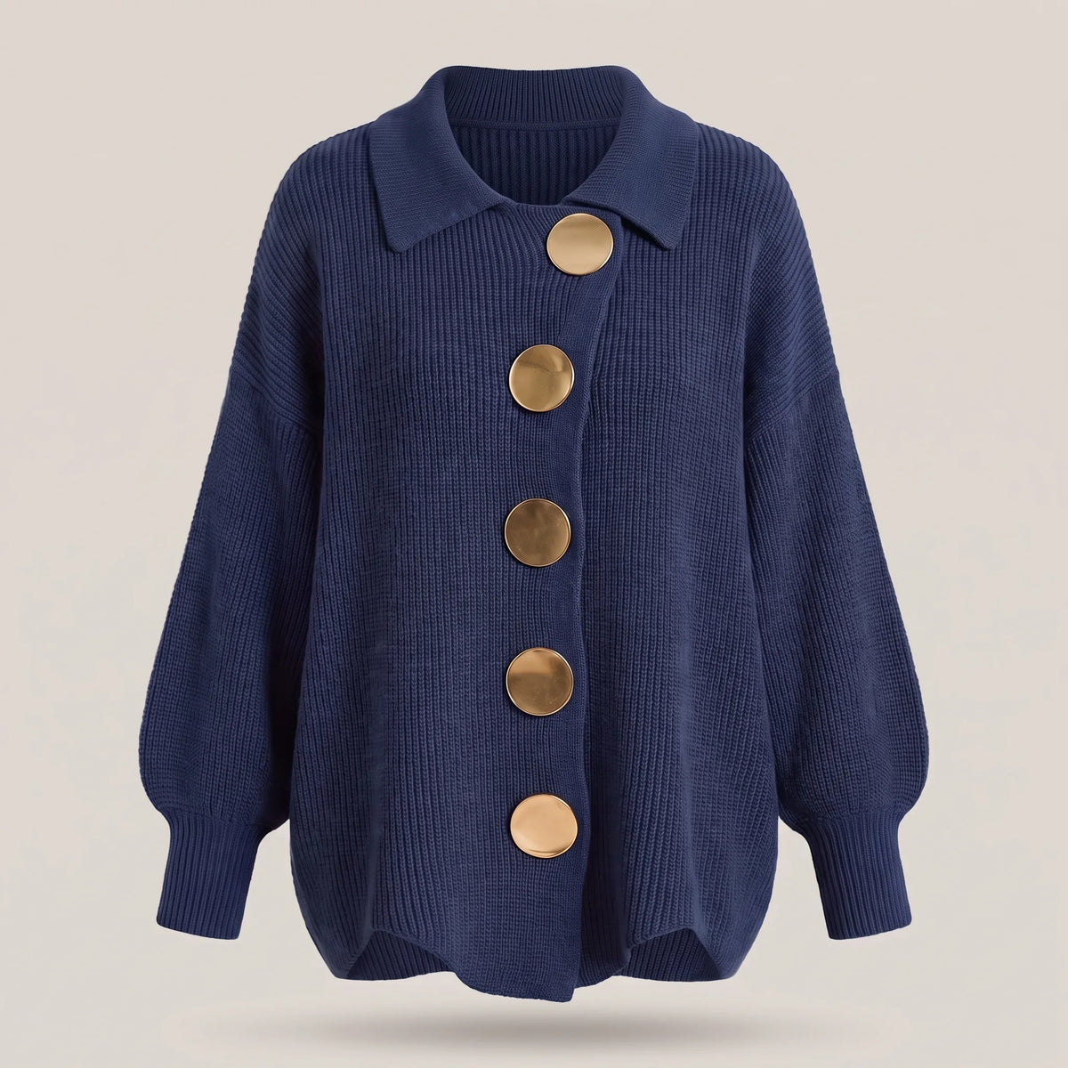 Relaxed Ribbed Knit Cardigan with Gold Buttons for Women image 13