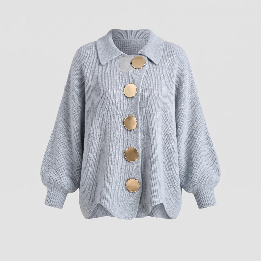 Relaxed Ribbed Knit Cardigan with Gold Buttons for Women image 14