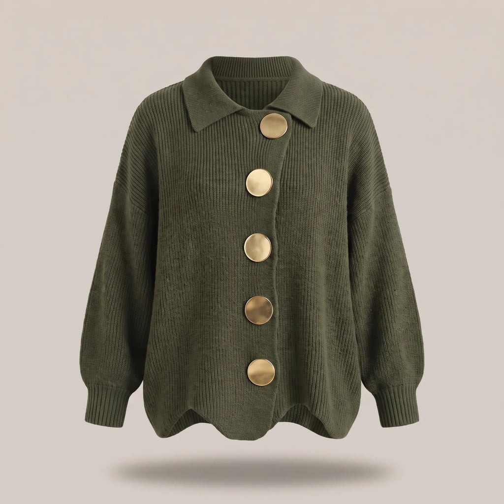 Relaxed Ribbed Knit Cardigan with Gold Buttons for Women image 9