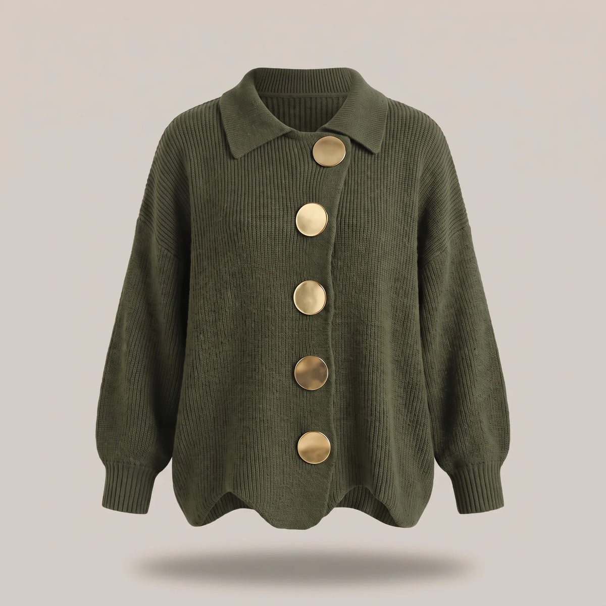 Relaxed Ribbed Knit Cardigan with Gold Buttons for Women image 9