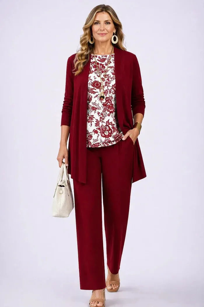 Three-Piece Cardigan, Top & Printed Trouser Set for Women image 16