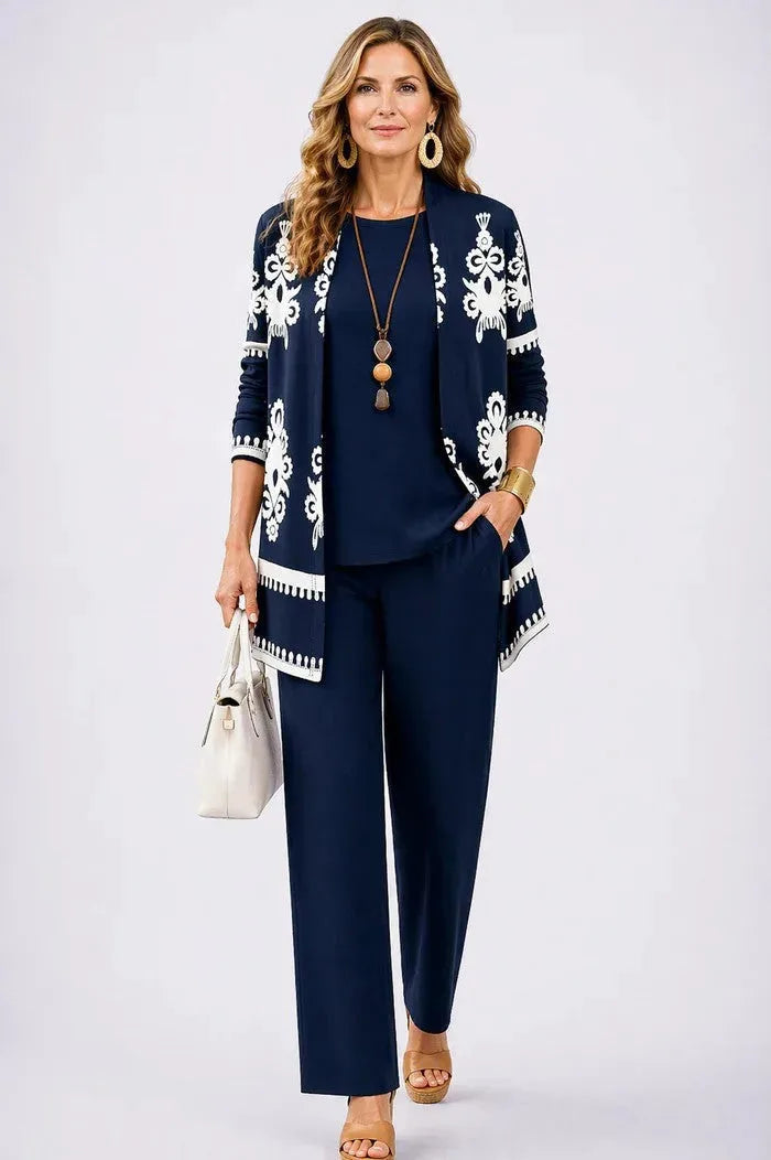 Three-Piece Cardigan, Top & Printed Trouser Set for Women image 17