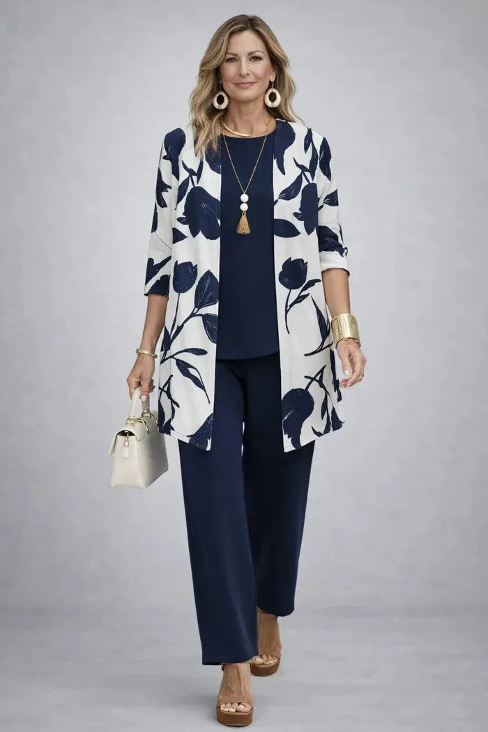 Three-Piece Cardigan, Top & Printed Trouser Set for Women image 18