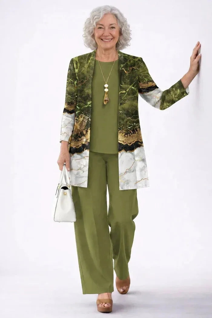 Three-Piece Cardigan, Top & Printed Trouser Set for Women image 22