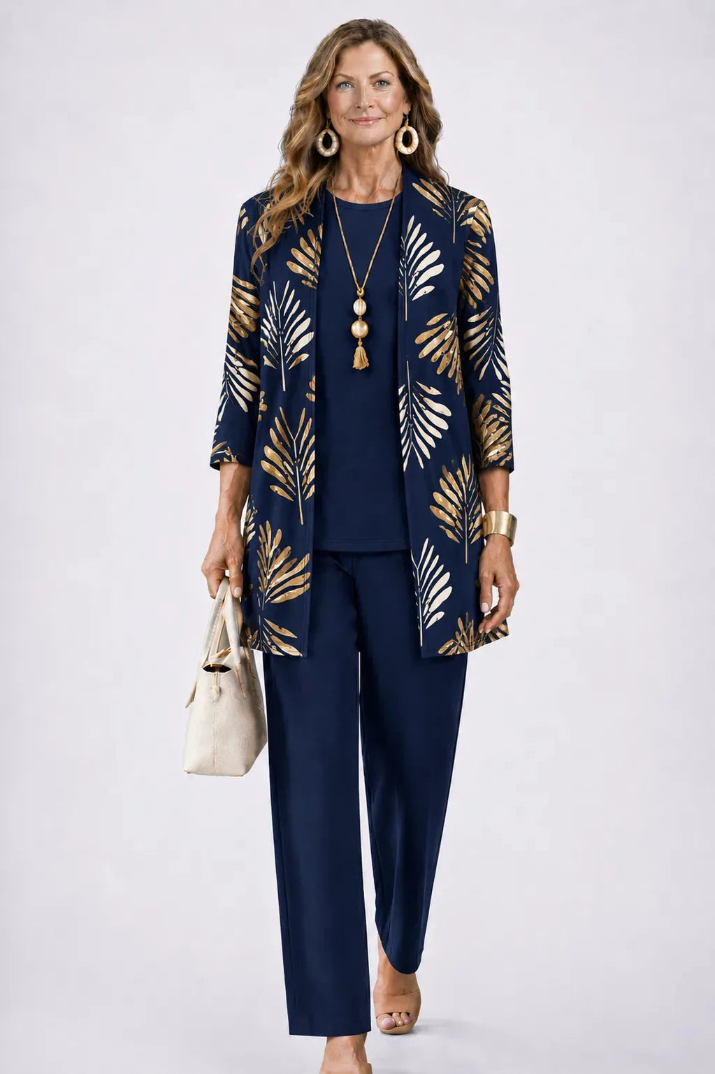 Three-Piece Cardigan, Top & Printed Trouser Set for Women image 25