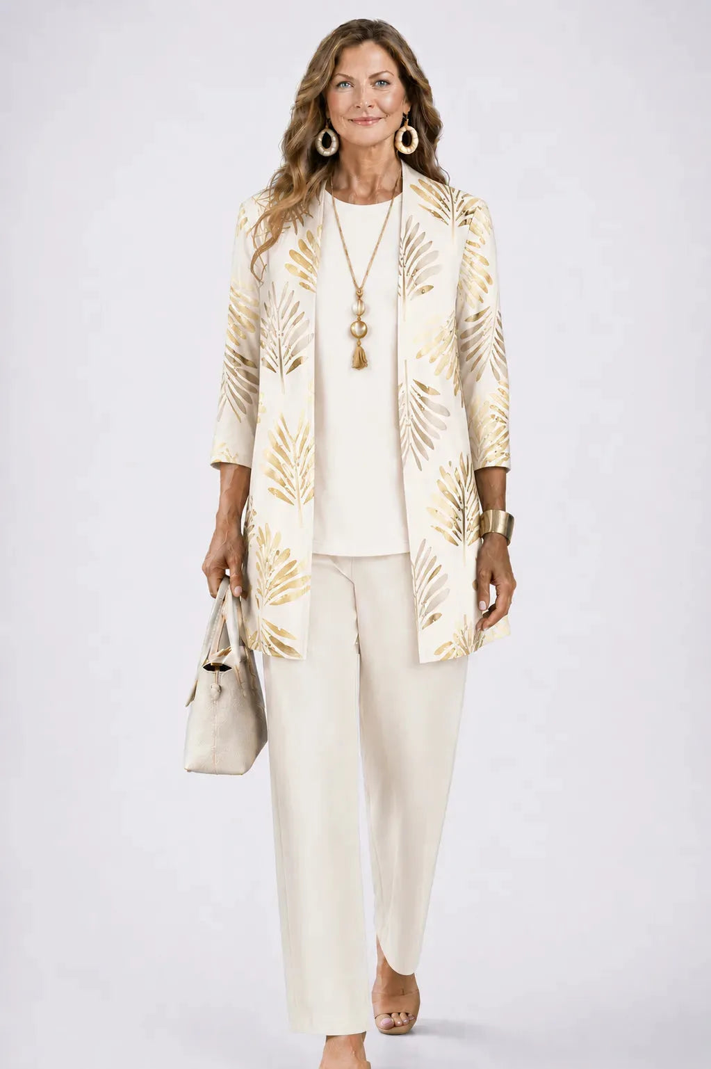 Three-Piece Cardigan, Top & Printed Trouser Set for Women image 26