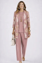 Three-Piece Cardigan, Top & Printed Trouser Set for Women image 28