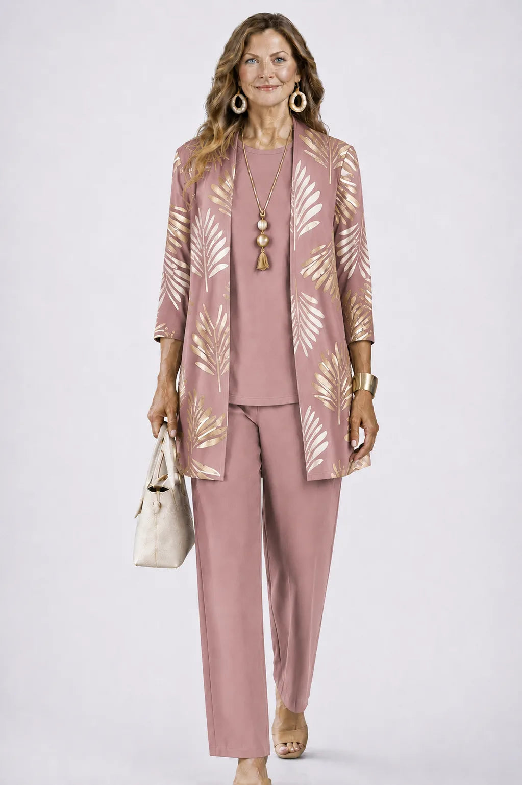 Three-Piece Cardigan, Top & Printed Trouser Set for Women image 9