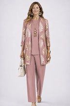 Three-Piece Cardigan, Top & Printed Trouser Set for Women image 9